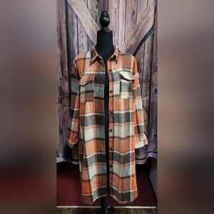 SHEIN Plaid Multicolor Drop Shoulder Long Sleeve Coat NWOT